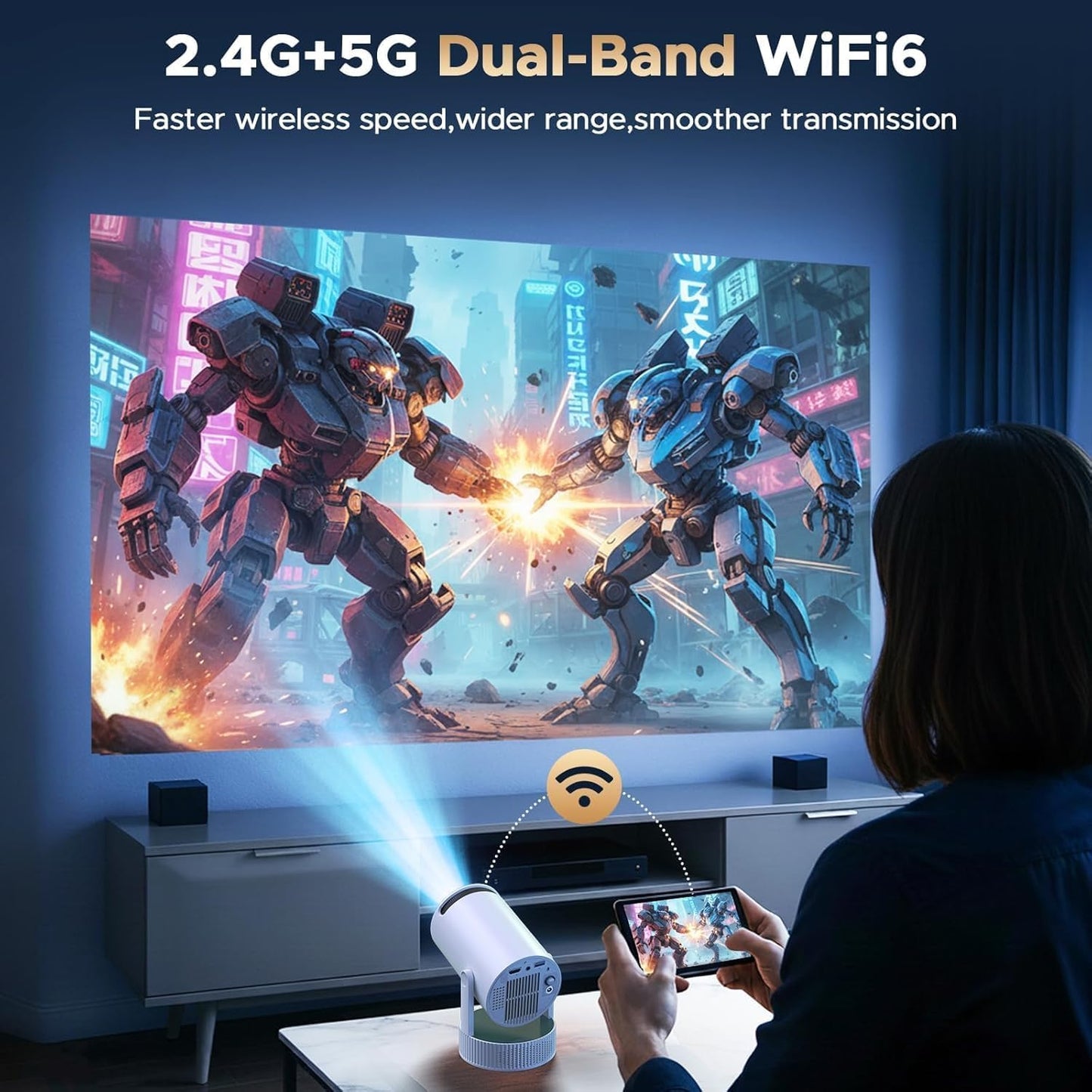 Mini proyector con WiFi y Bluetooth, proyector portátil con batería...