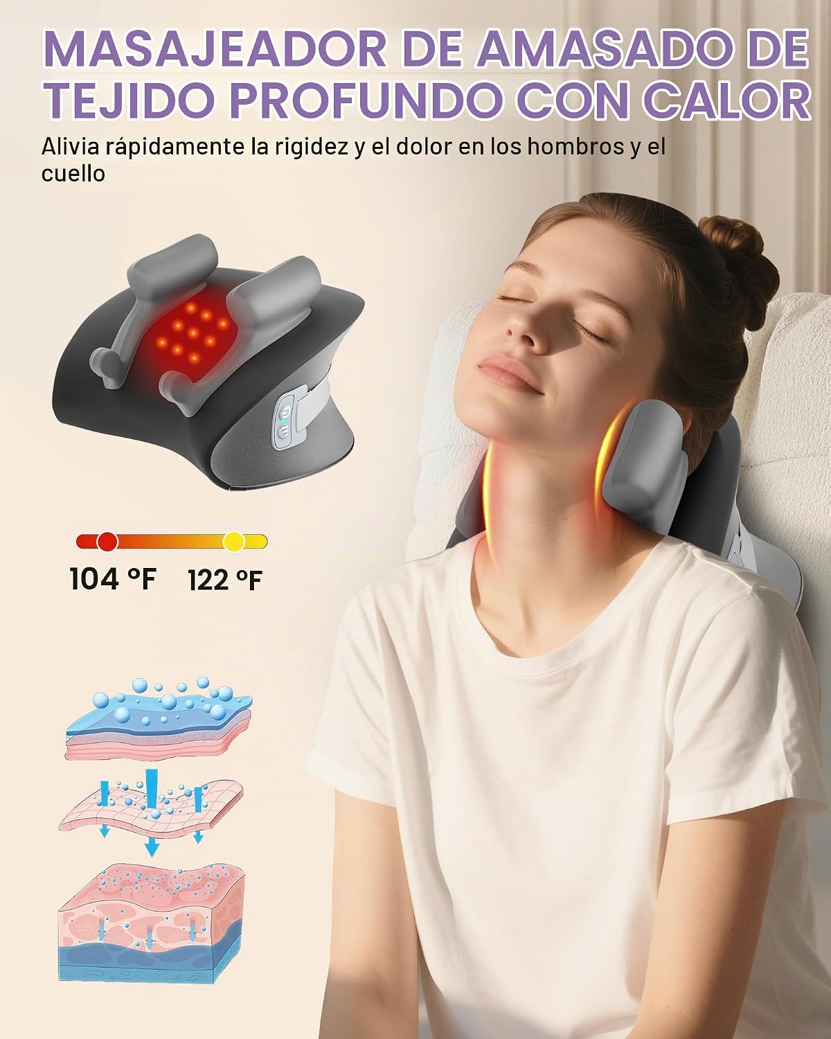 snawowo Shiatsu Masajeador de cuello con calor, relajación de espal...