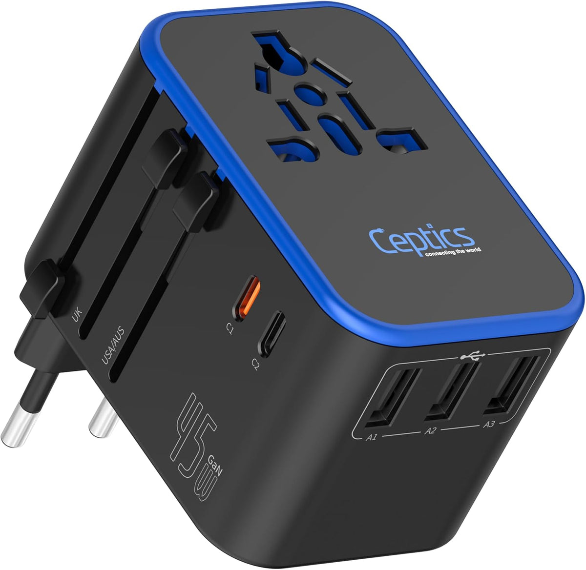 Ceptics Adaptador de viaje universal, adaptador de corriente intern...