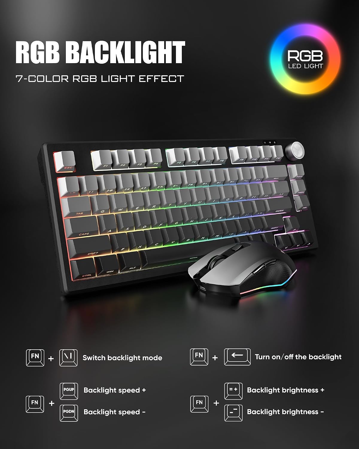 RedThunder K75 Combo de teclado y mouse de membrana inalámbrica, te...