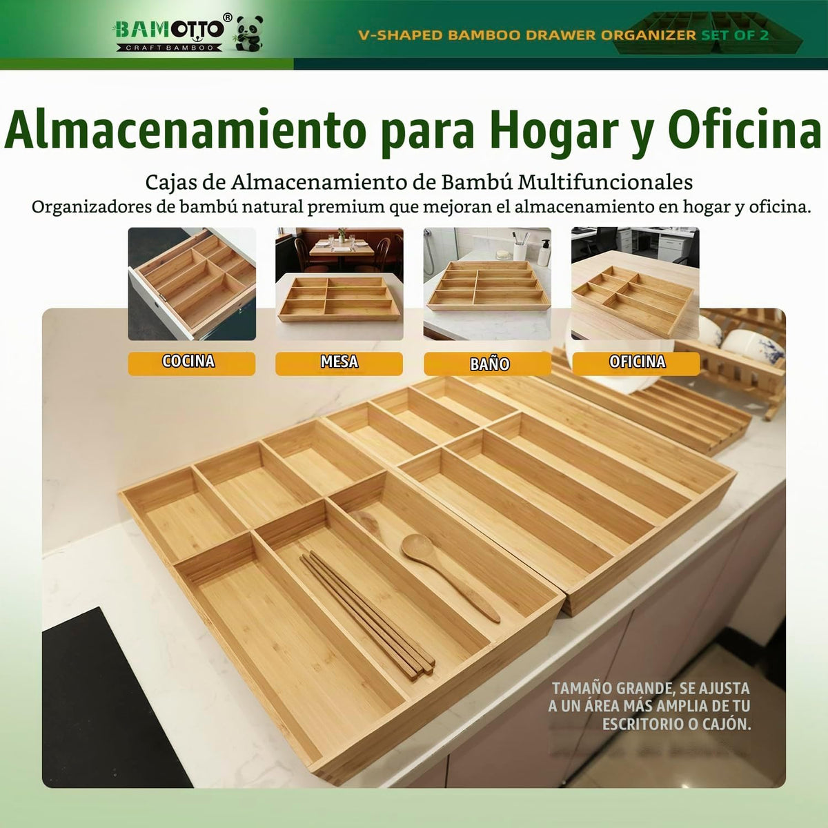 Set de Organizador de Cajones de Bambú en Forma de V Extra Grande d...