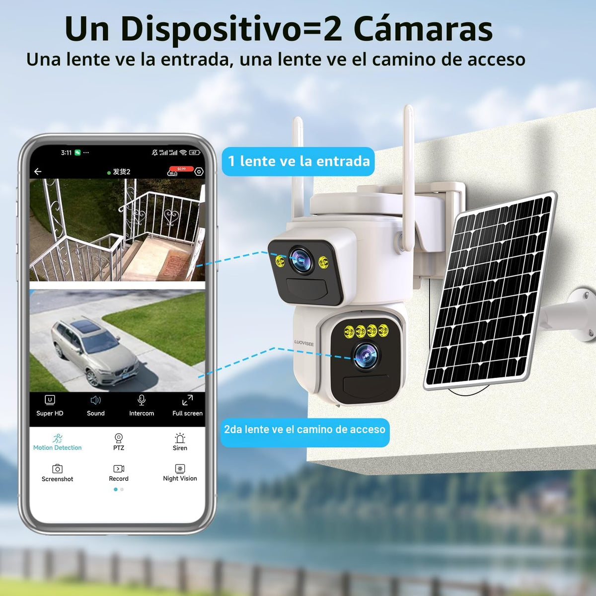 Luovisee Cámaras de seguridad solares inalámbricas para exteriores,...