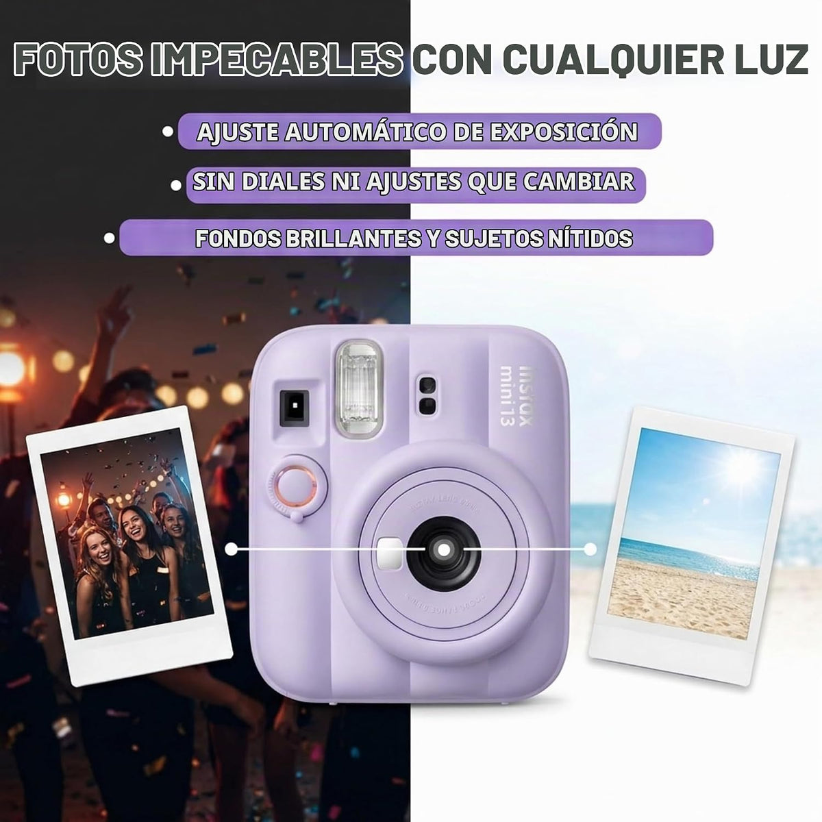 Cámara instantánea Fujifilm Instax Mini 13 morada con juego de pelí...