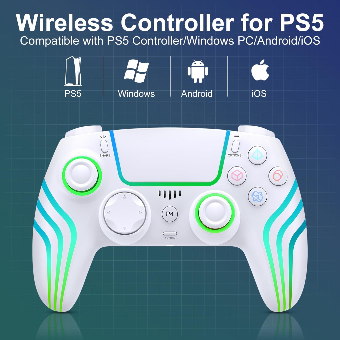 JYELUK Mando Inalámbrico para PS5 con Iluminación RGB, Blanco | Com...