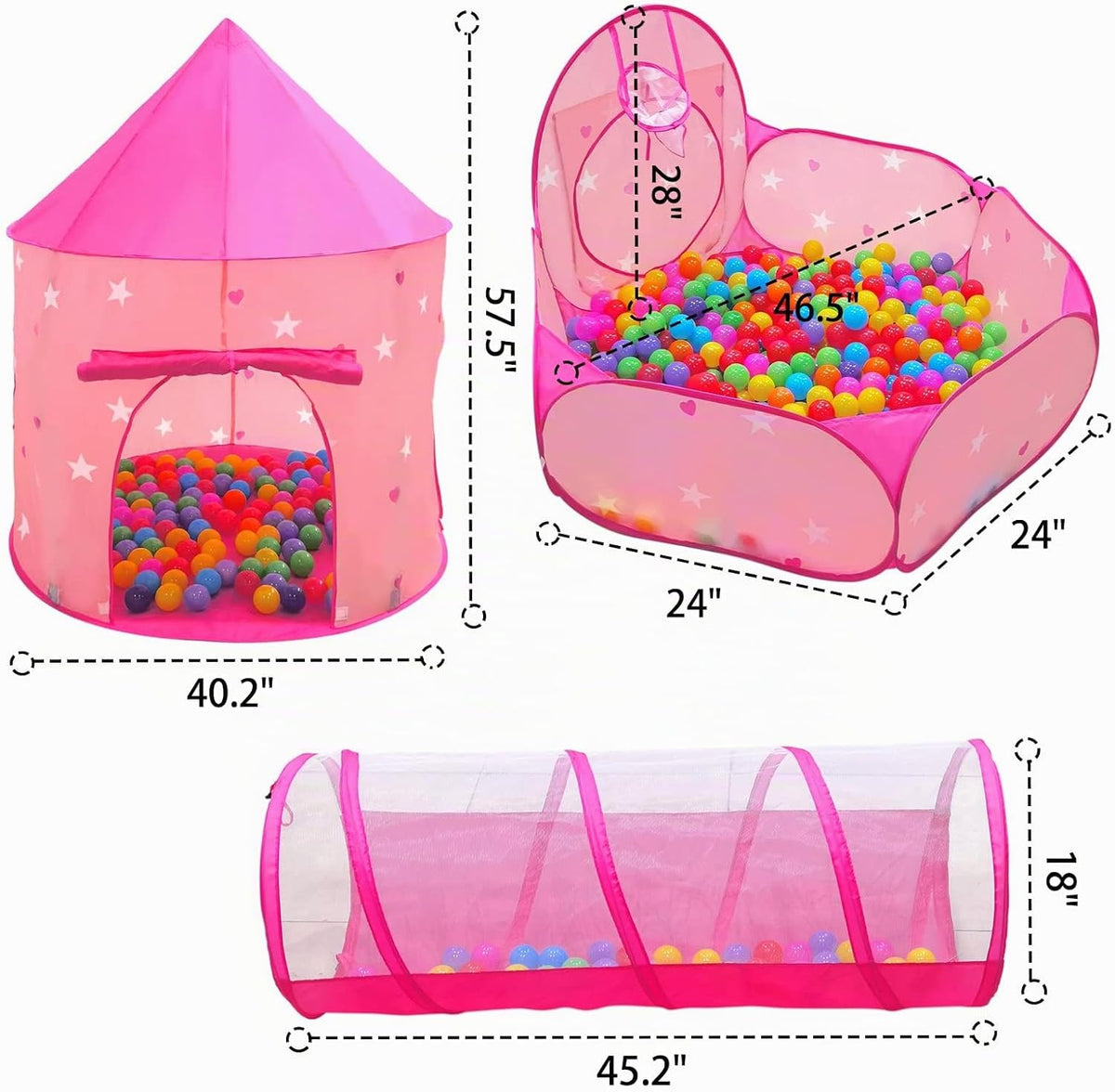Tienda de campaña de princesa de 3 piezas para niñas con hoyo de bo...