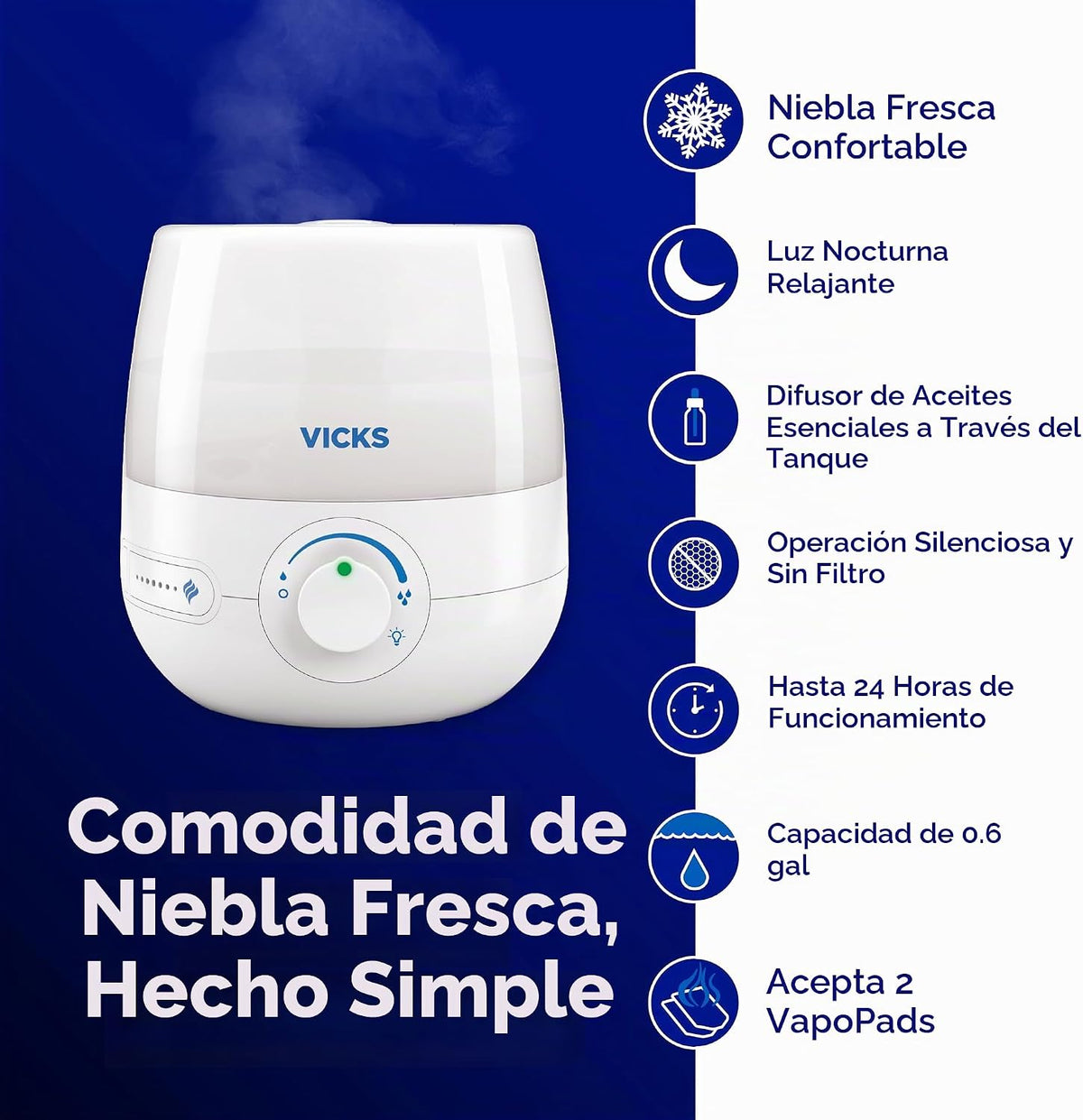 Vicks NaturalCare Humidificador ultrasónico de niebla fría (VUL530)...