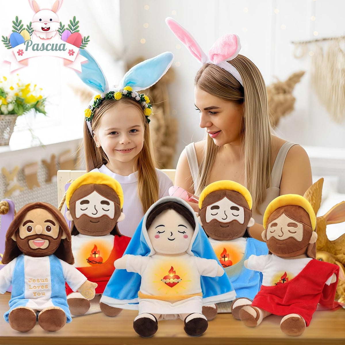 Yelakey Muñecos de peluche de Jesús relajantes con luz y sonido, mu...