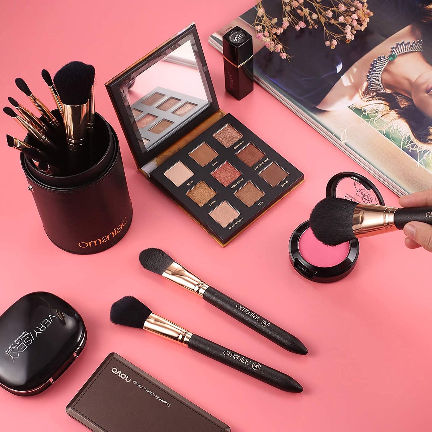OMANIAC Juego de brochas de maquillaje profesional, 12 brochas de m...