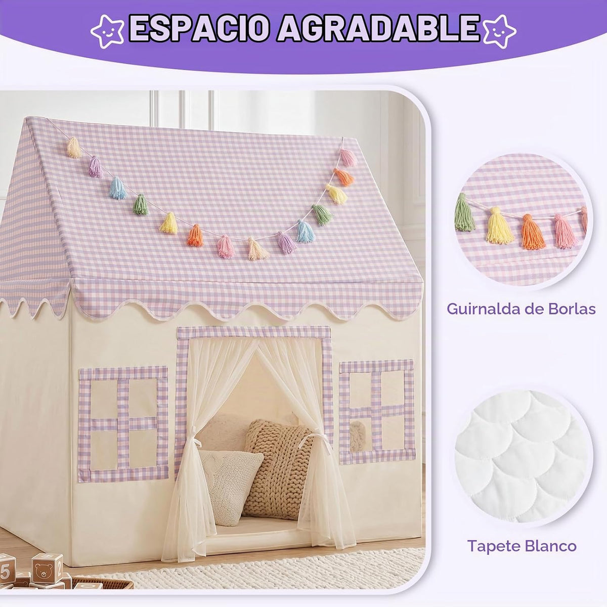 Senodeer Tienda de campaña para niños en interiores: alfombrilla, g...