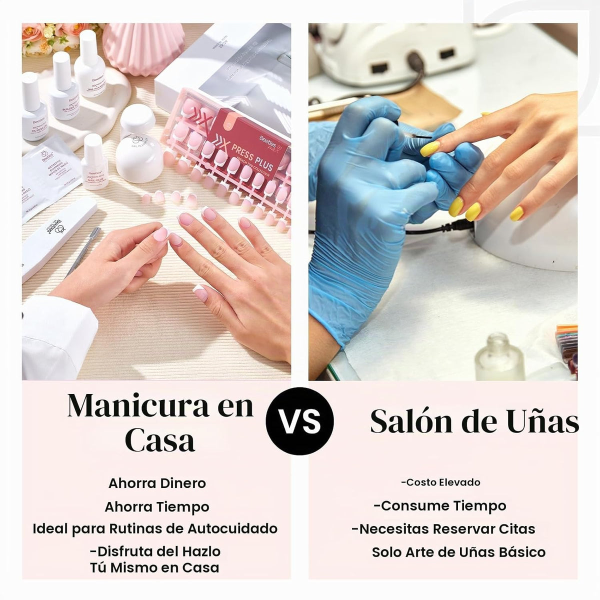 Beetles - Kit de uñas postizas a presión con punta francesa, cuadra...