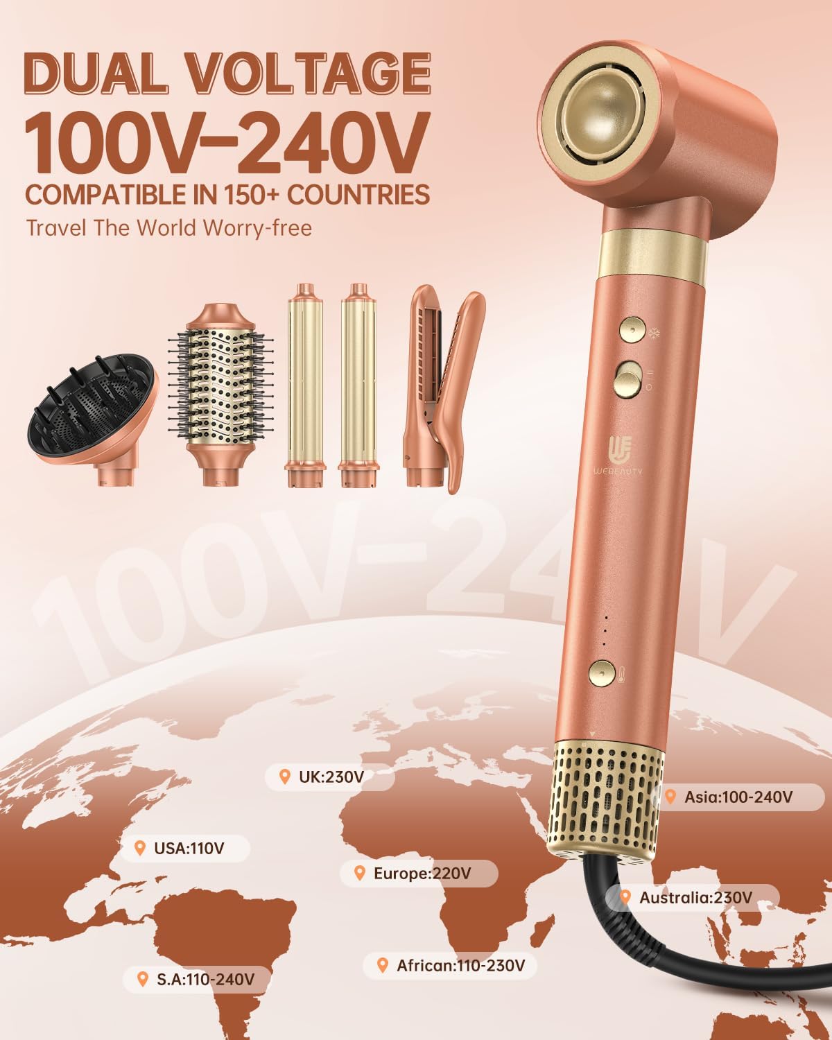 Estilizador de aire caliente de 6 en 1 de webeauty [Doble voltaje],...