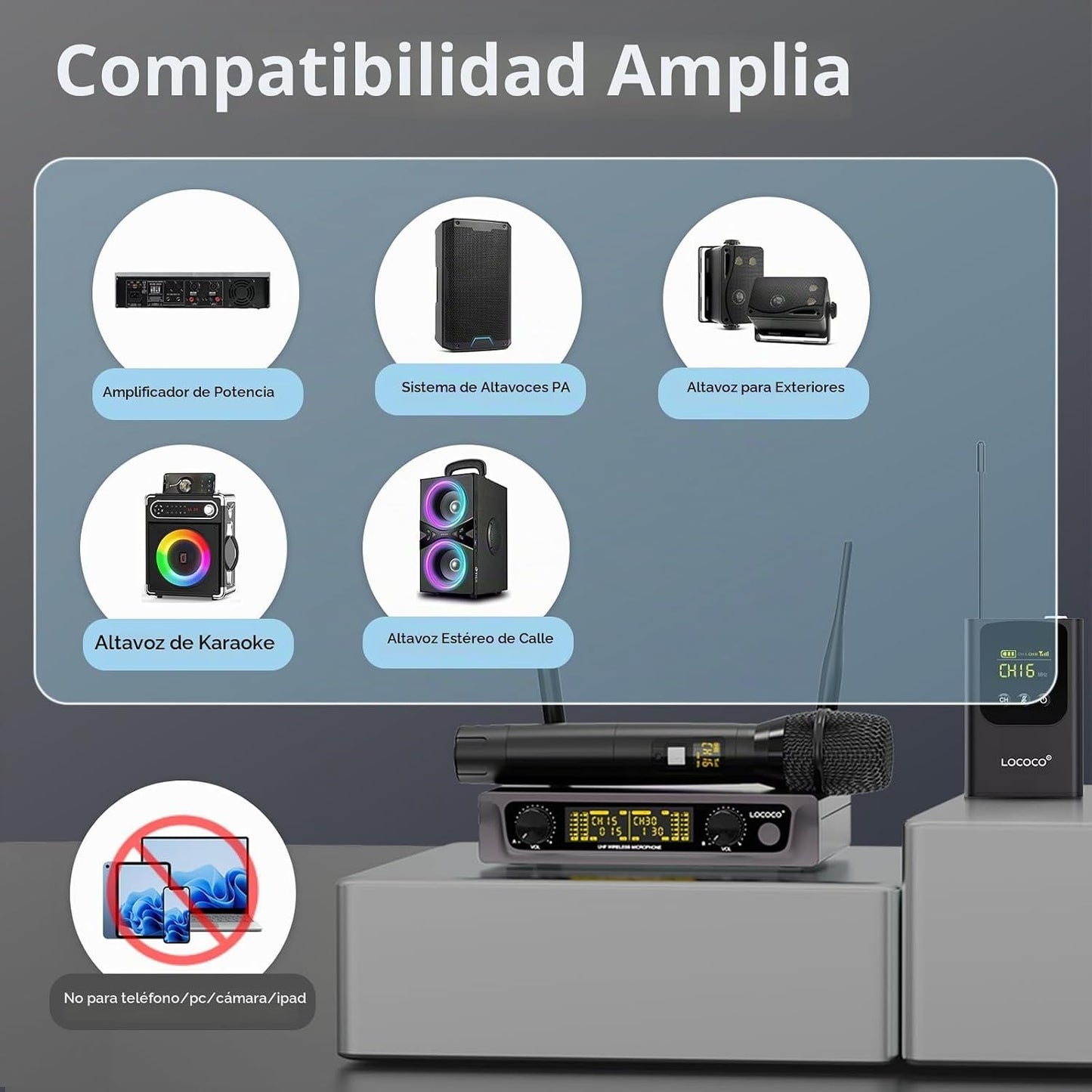 Sistema de Micrófono Inalámbrico UHF: Juego de Micrófonos de Metal...