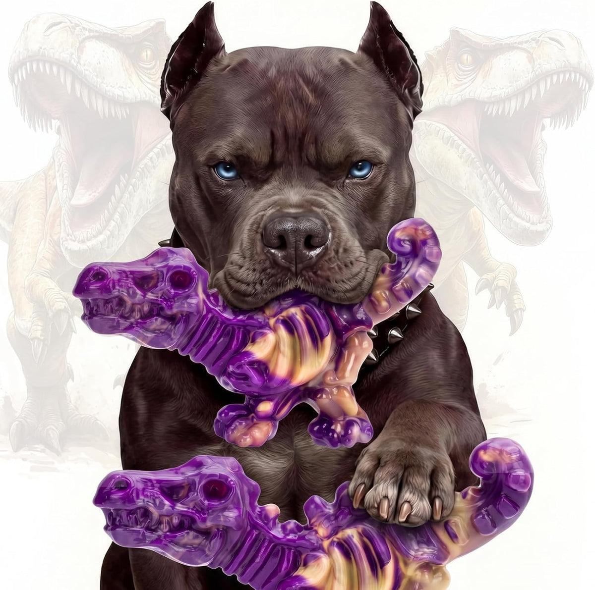 DinoBone Paquete de 2 juguetes masticables para perros resistentes...