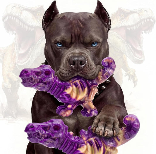 DinoBone Paquete de 2 juguetes masticables para perros resistentes...