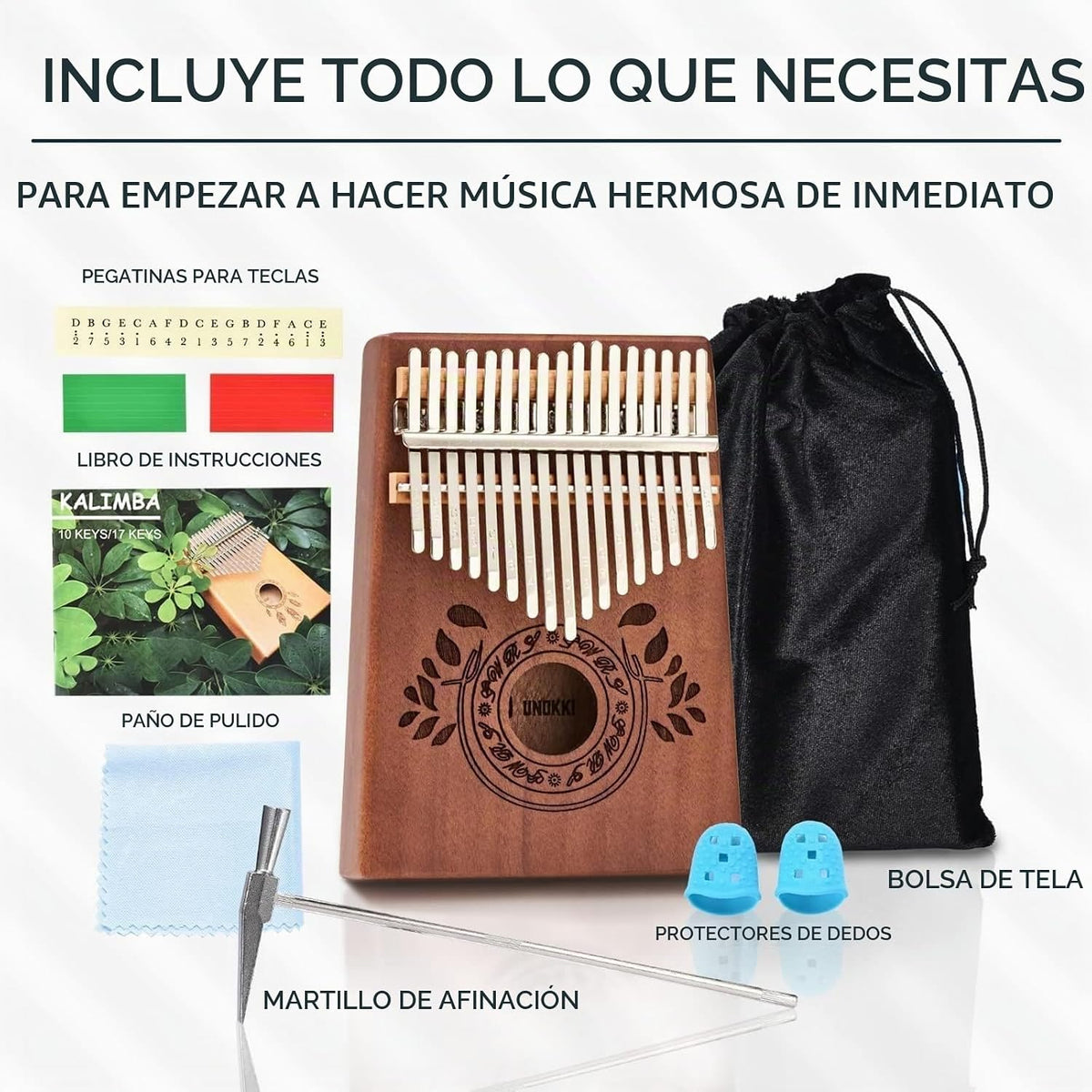 UNOKKI Piano de Pulgar Kalimba de 17 Teclas - Instrumento de Percus...