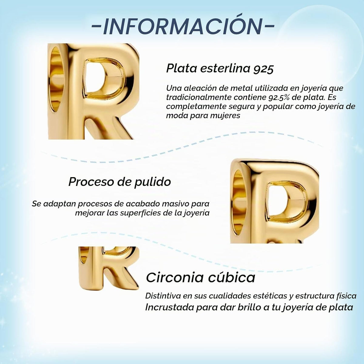 YUMINN Dijes dorados de la A a la Z para pulseras de plata esterlin...