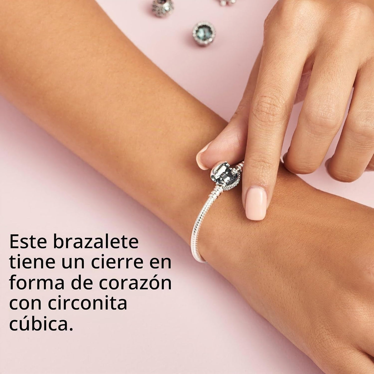 Pulsera de cadena de serpiente con cierre de corazón brillante de P...