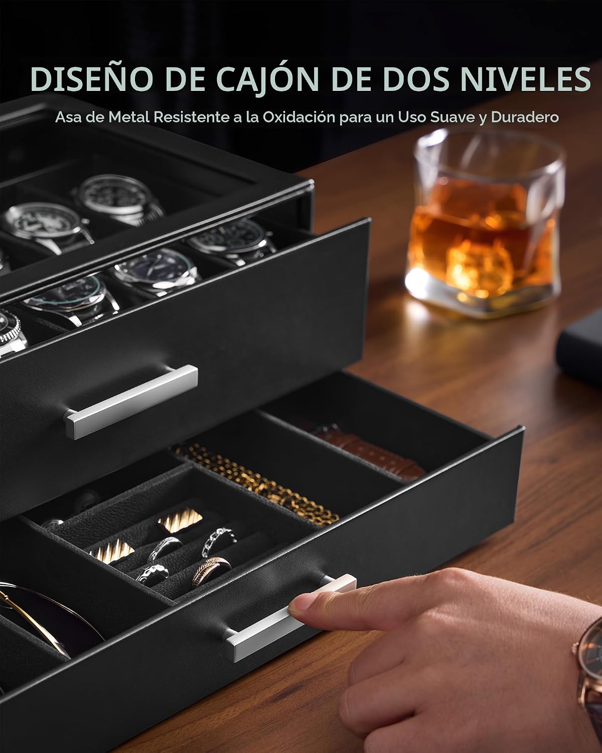 ProCase Caja de reloj de 12 ranuras para hombres, caja de cajones |...