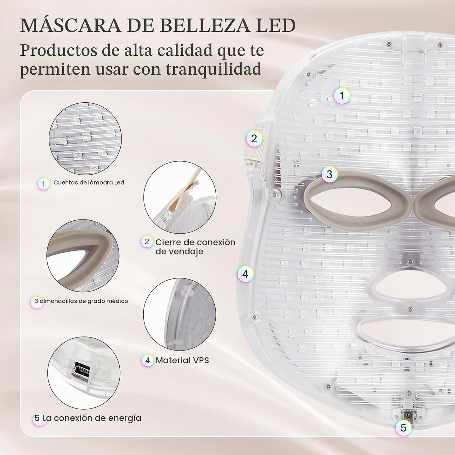 SDKWDH Máscara facial LED terapia de luz, máscara de terapia de luz...
