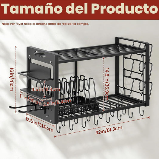 Planimar Soporte de pared para ollas, organizador de sartén de meta...