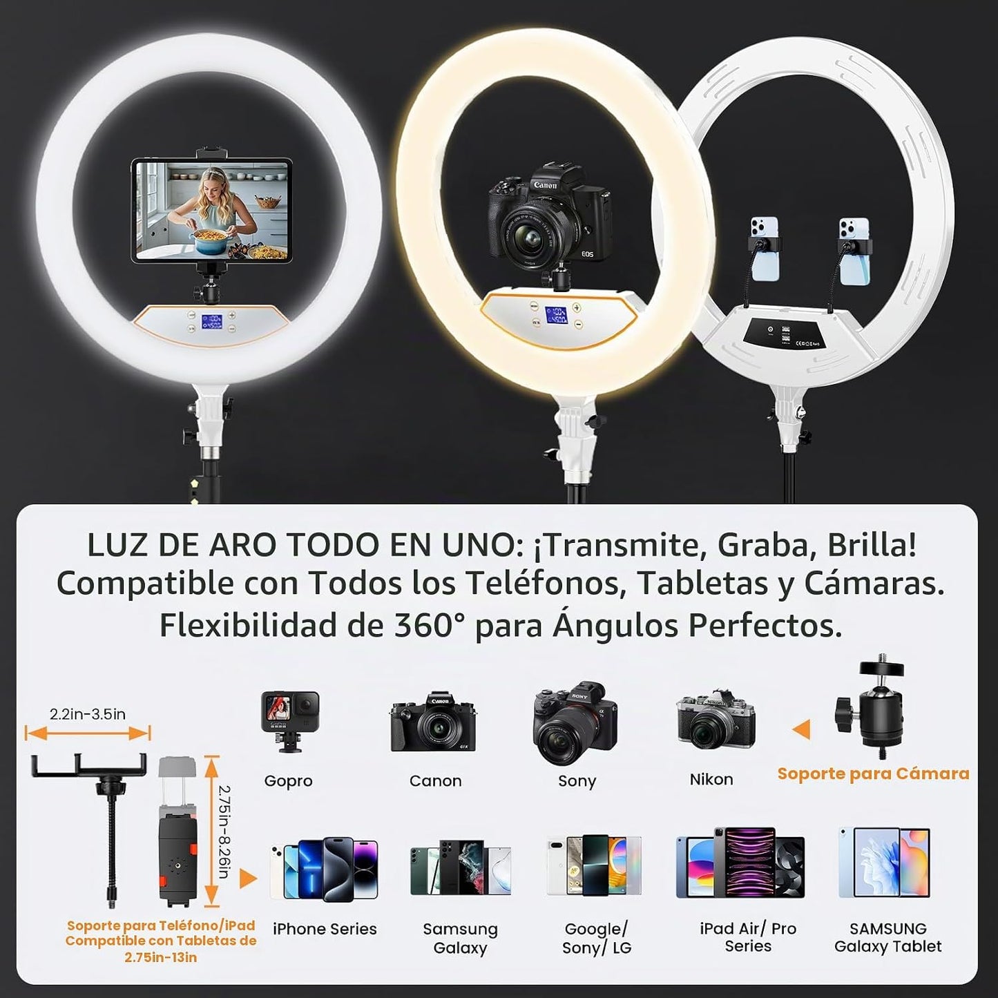 Kit de anillo de luz de 22 pulgadas: trípode de luz de anillo para...