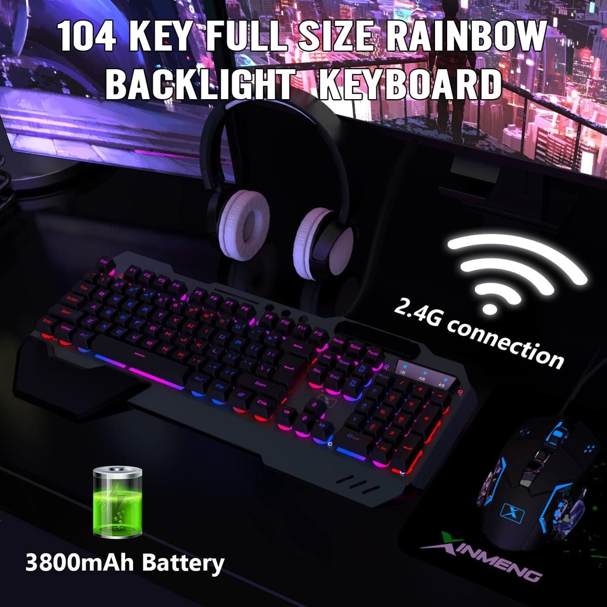 Combo de teclado y mouse inalámbricos para juegos, teclado con retr...