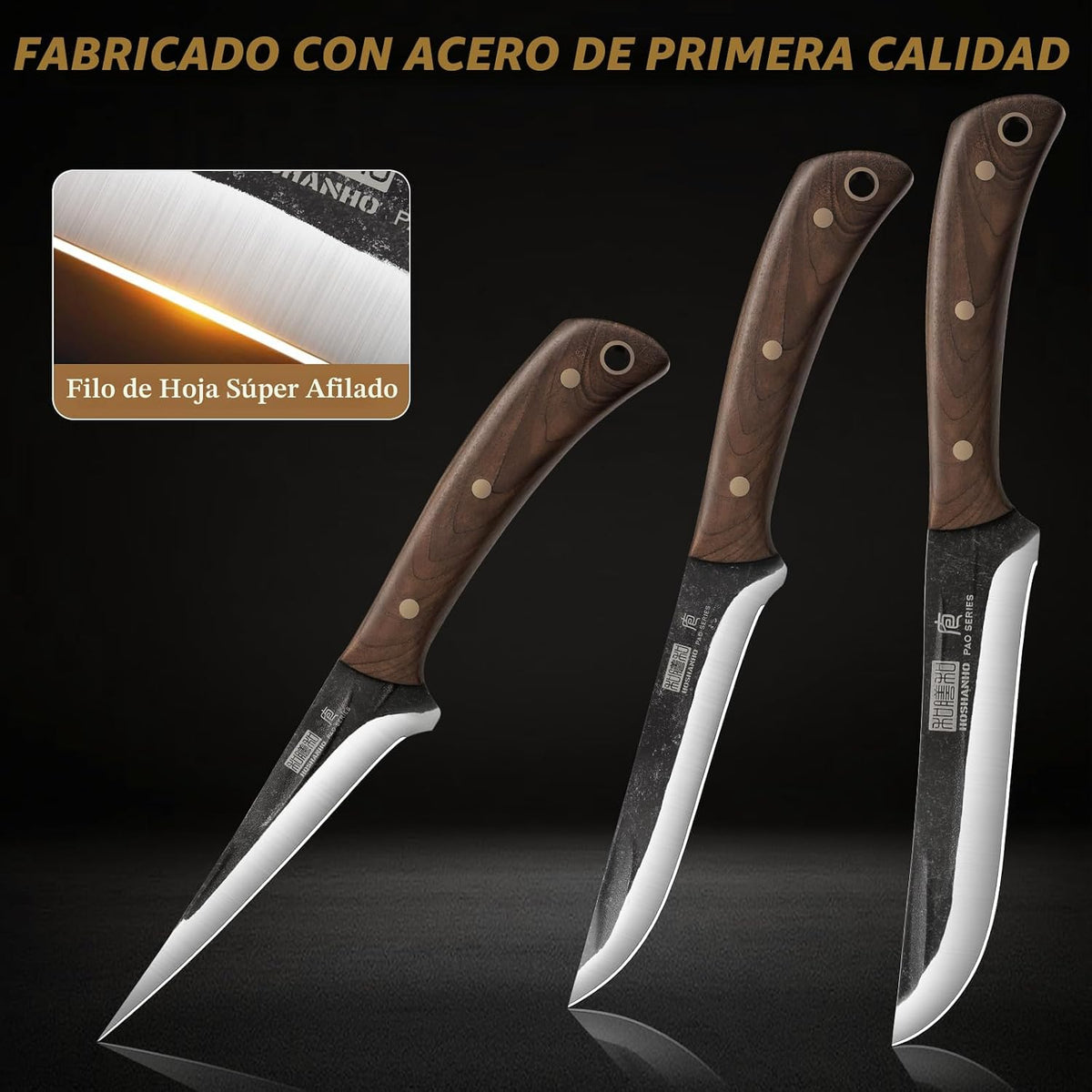 HOSHANHO Juego de cuchillos de carnicero, 3 piezas, filete afilado...