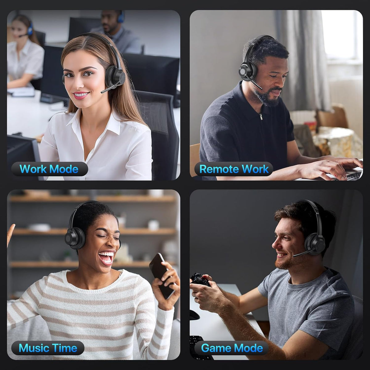 Auriculares inalámbricos con micrófono para el trabajo, auriculares...