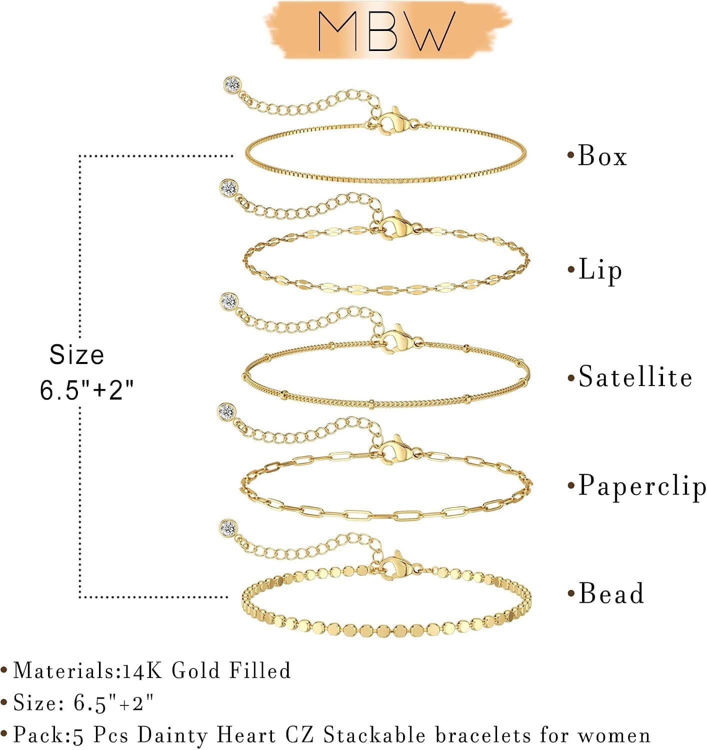 MBW Pulseras chapadas en plata para mujer, delicadas pulseras de pl...
