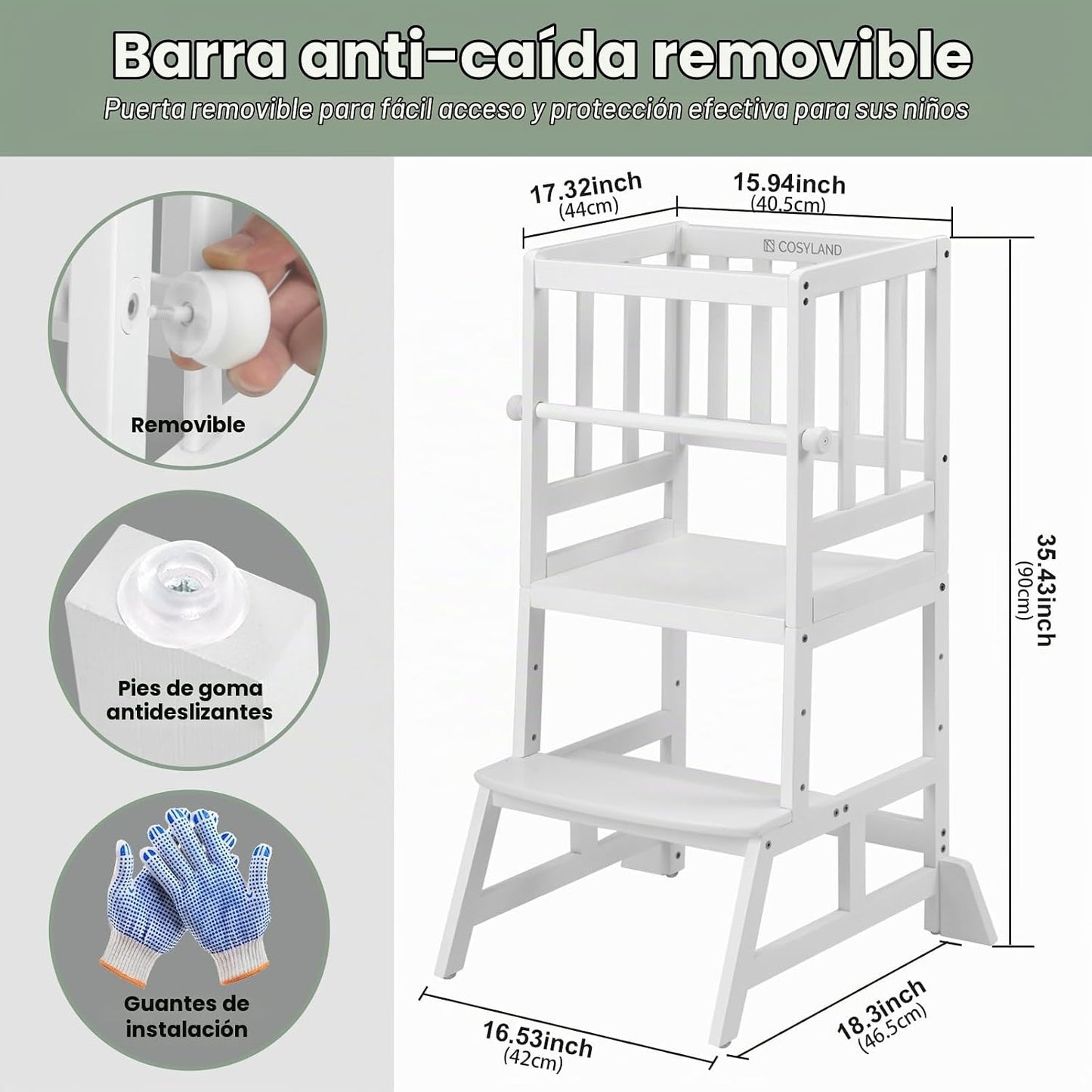 COSYLAND Torre de pie para niños pequeños, taburete de cocina de al...