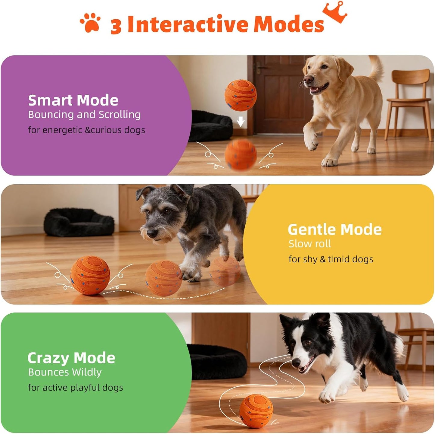 Pelota de juguetes inteligentes interactivos para perros, movimient...