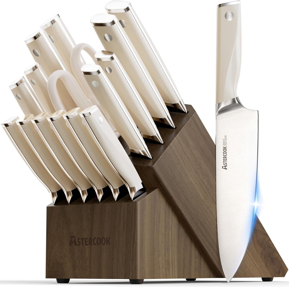 Astercook Juego de cuchillos de cocina con bloque y afilador Premiu...