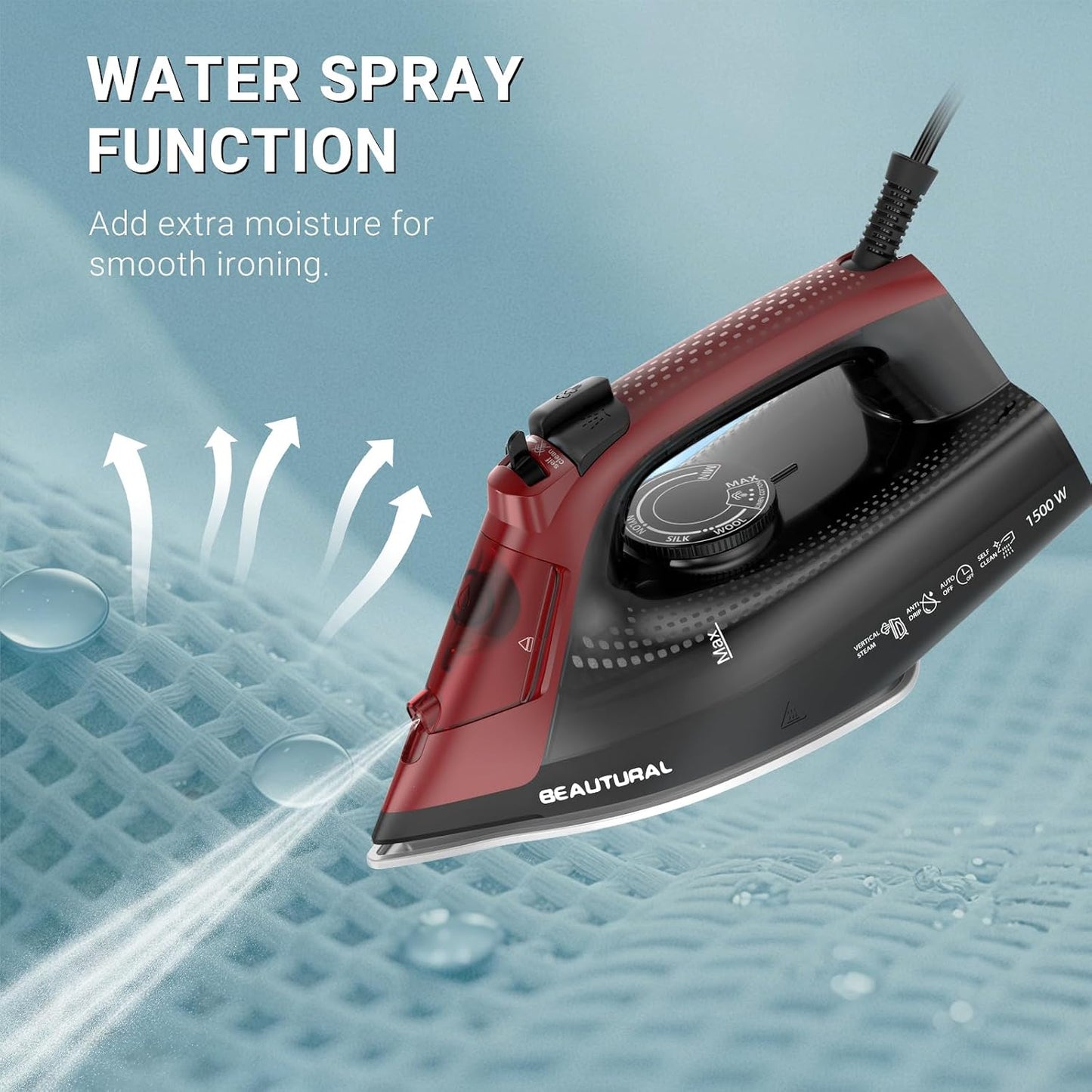 BEAUTURAL Plancha de vapor para ropa, suela revestida de cerámica,...