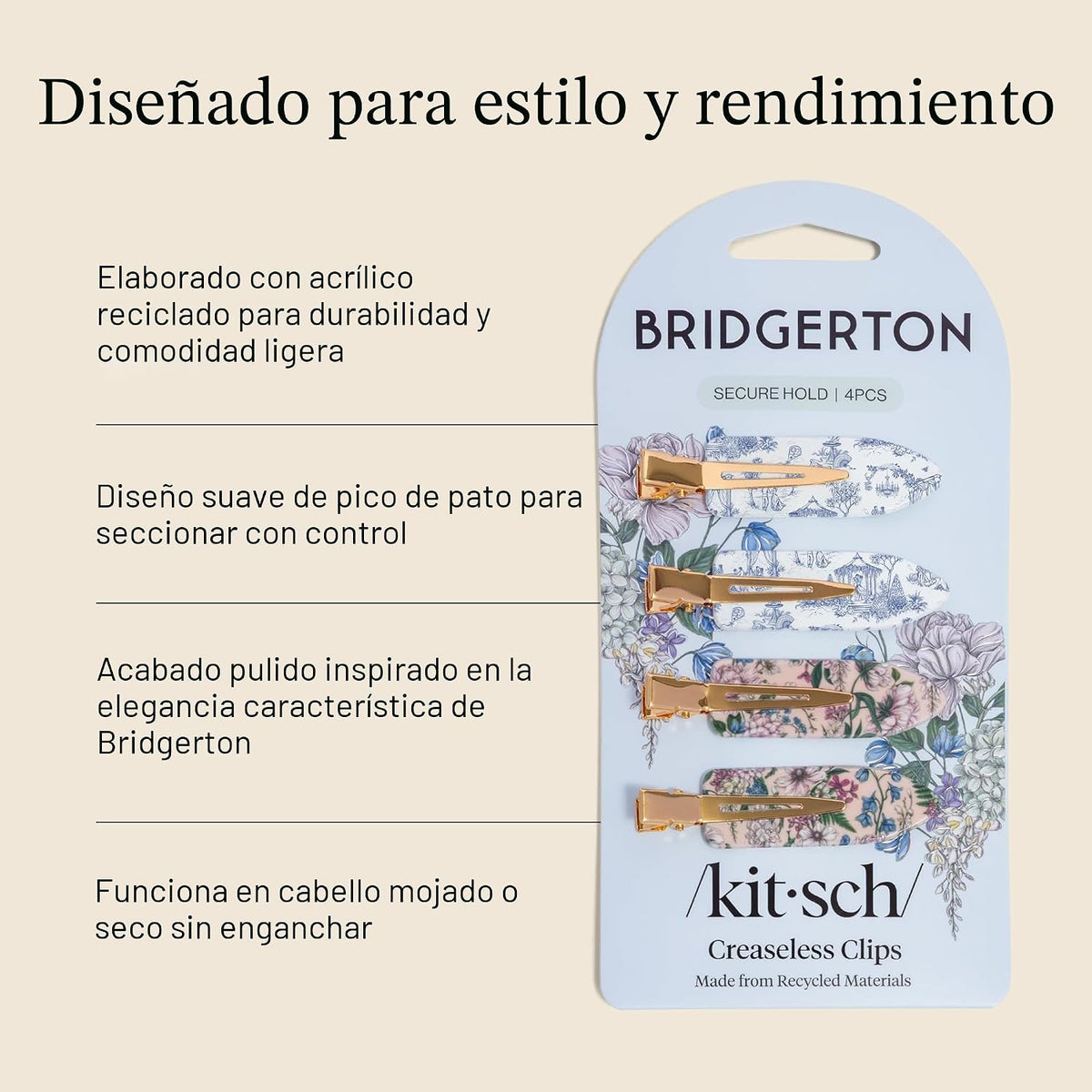 Bridgerton x Kitsch - Pinzas para el cabello sin arrugas para mujer...