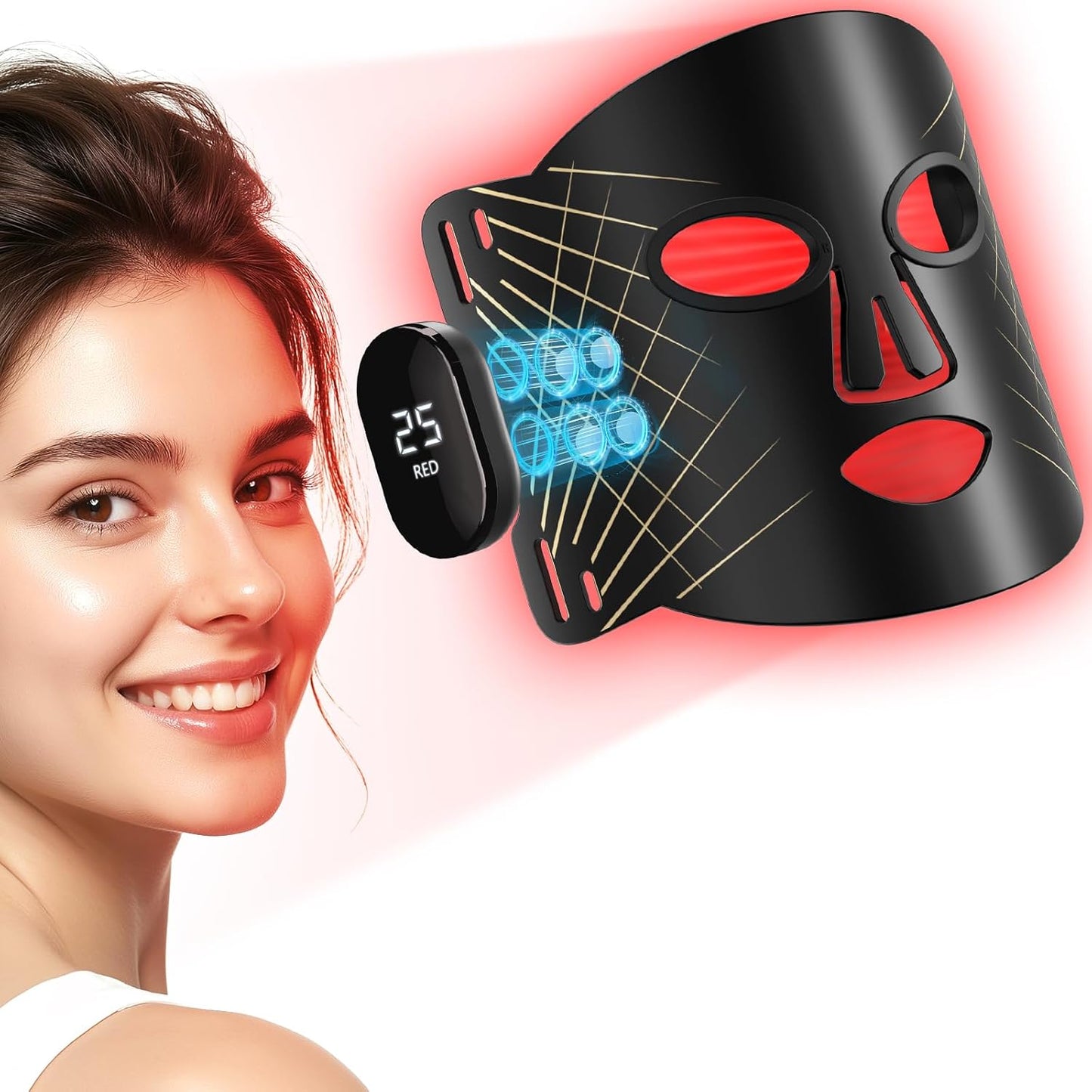 Terapia de luz roja para cara, 4 modos de terapia de luz, máscara f...