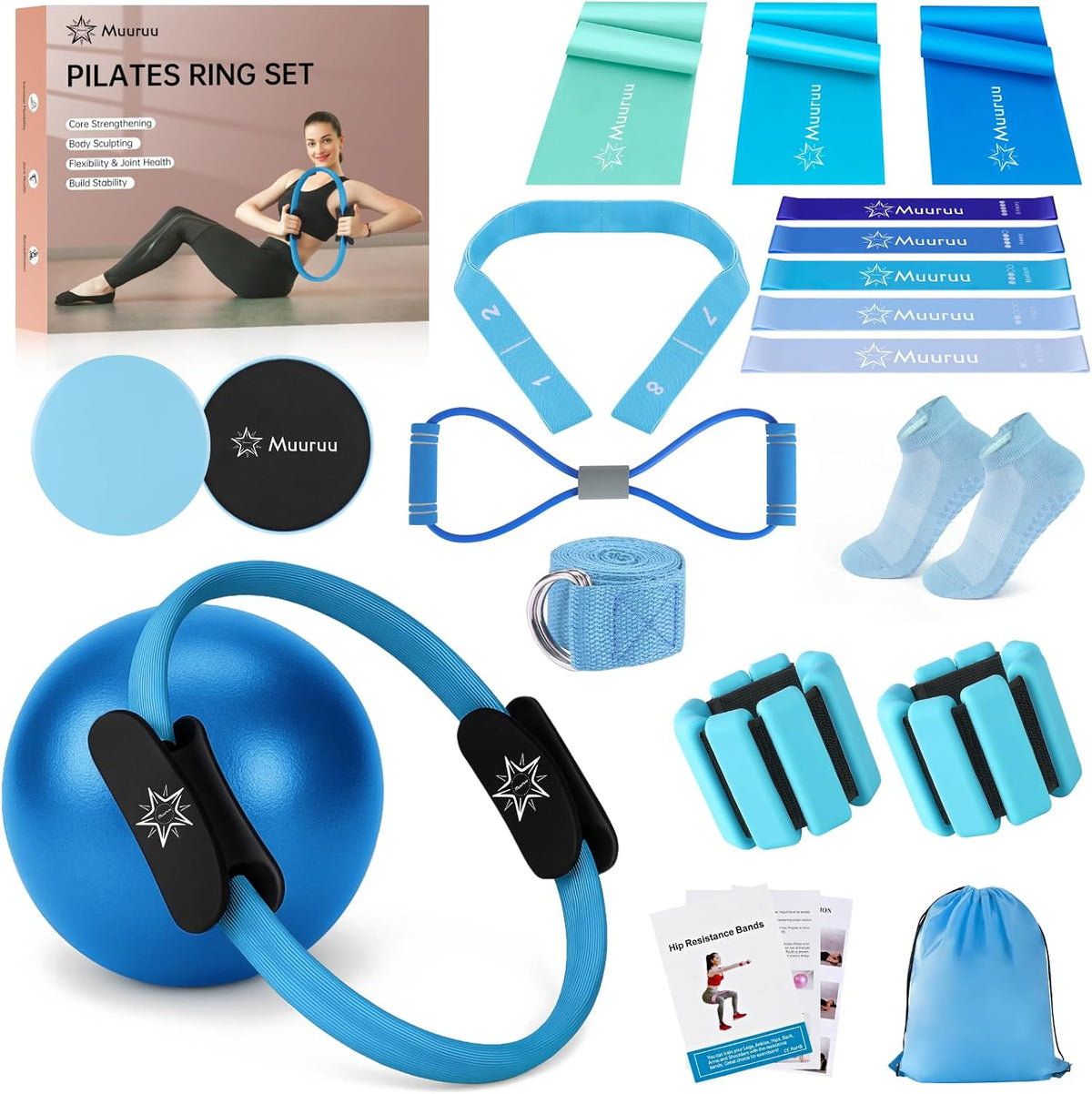 Muuruu Equipo de kit de Pilates, anillo y pelota de Pilates para mu...