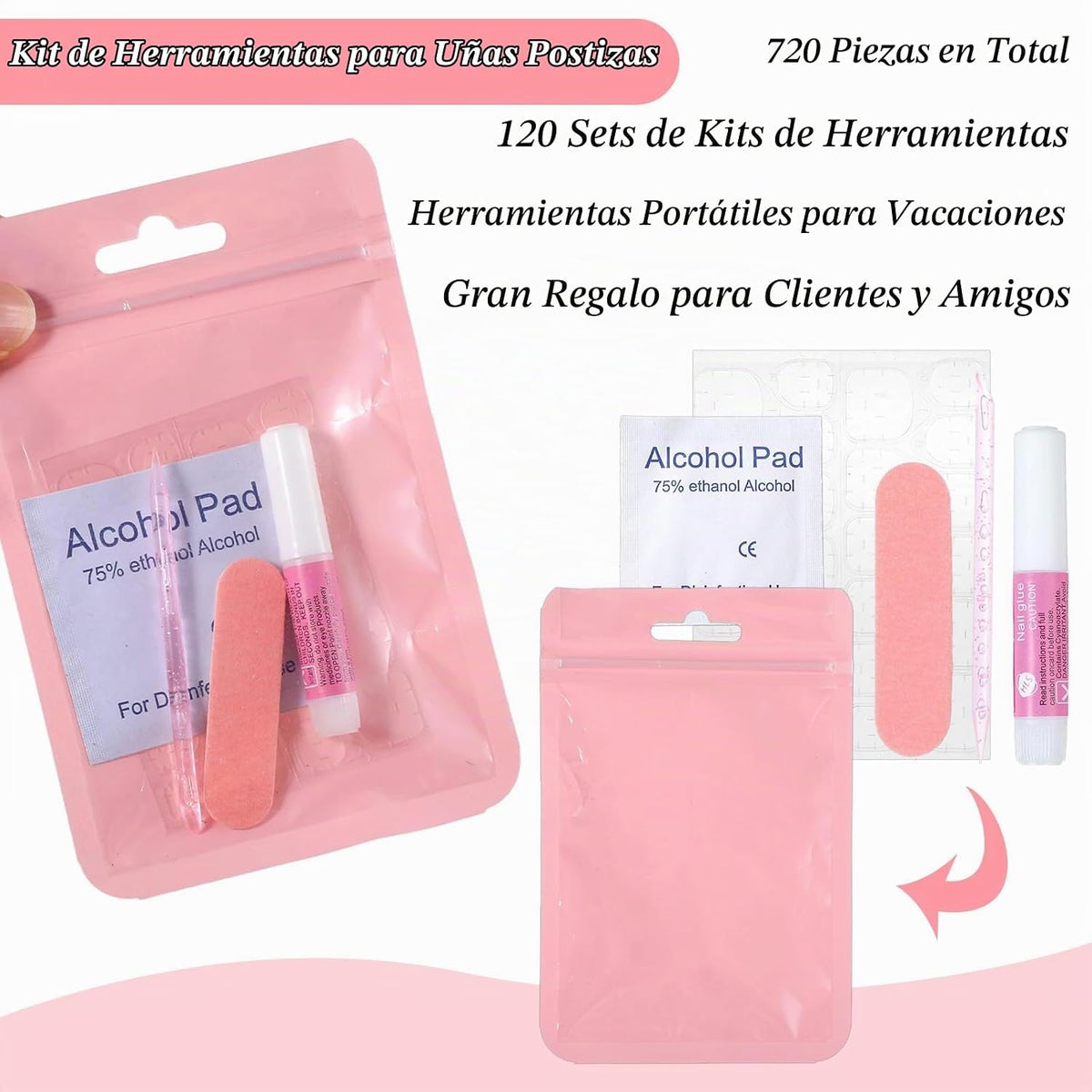 Kit de 120 herramientas de uñas a presión para empresas, kit desech...