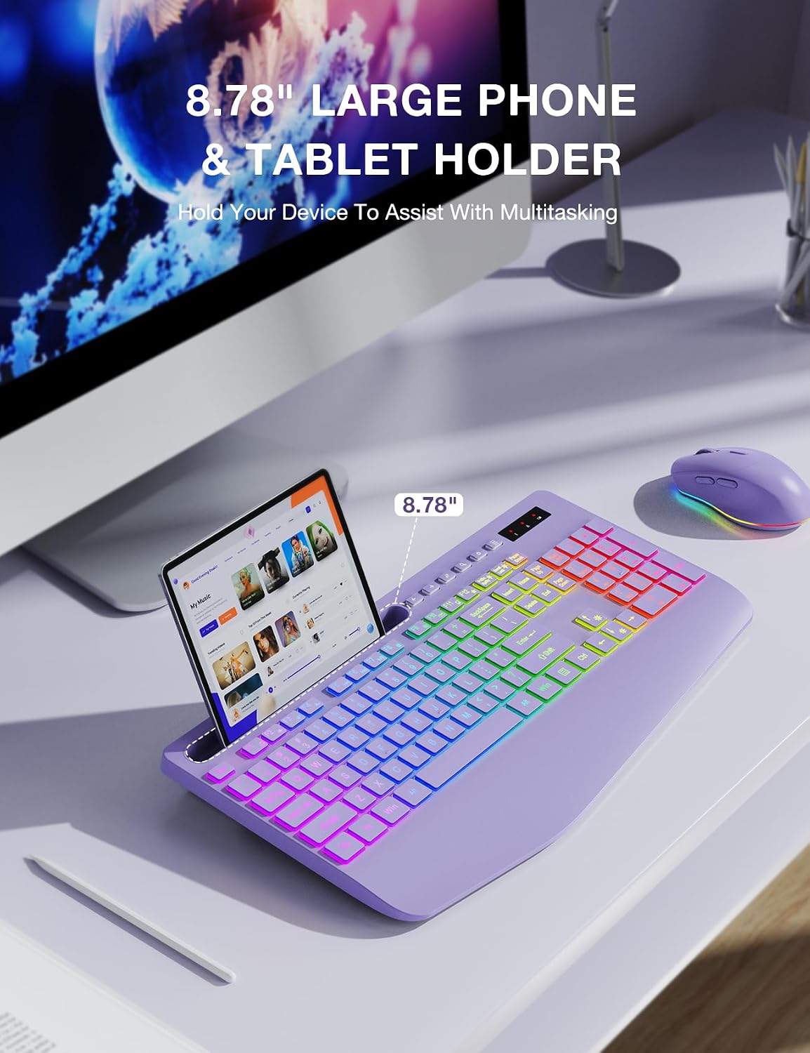 SABLUTE Combo de teclado y mouse inalámbricos, 9 efectos retroilumi...