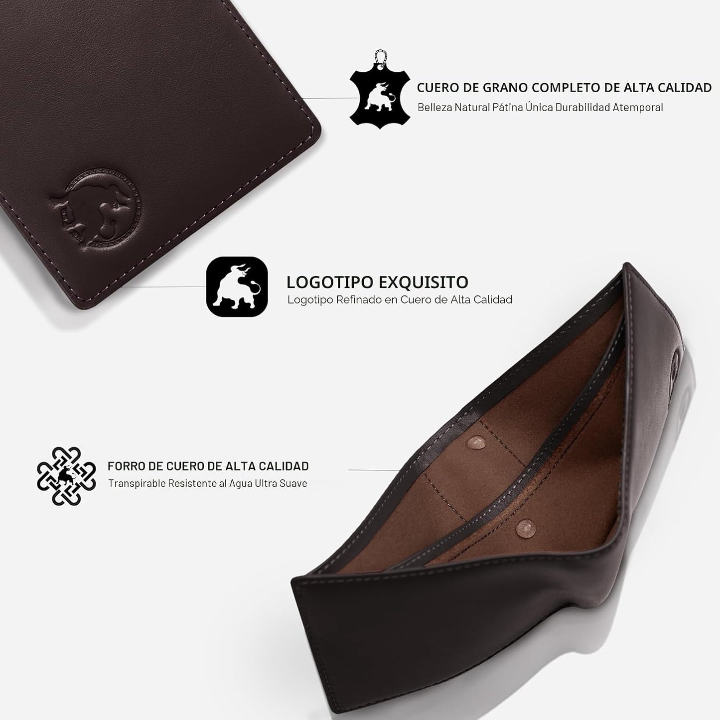 BULLTAILOR Billetera de cuero de grano completo para hombre, minima...