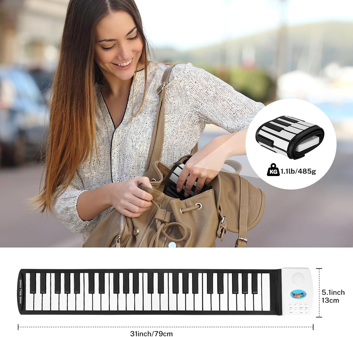 POGOLAB Piano de teclado enrollable de 49 teclas, teclado plegable...
