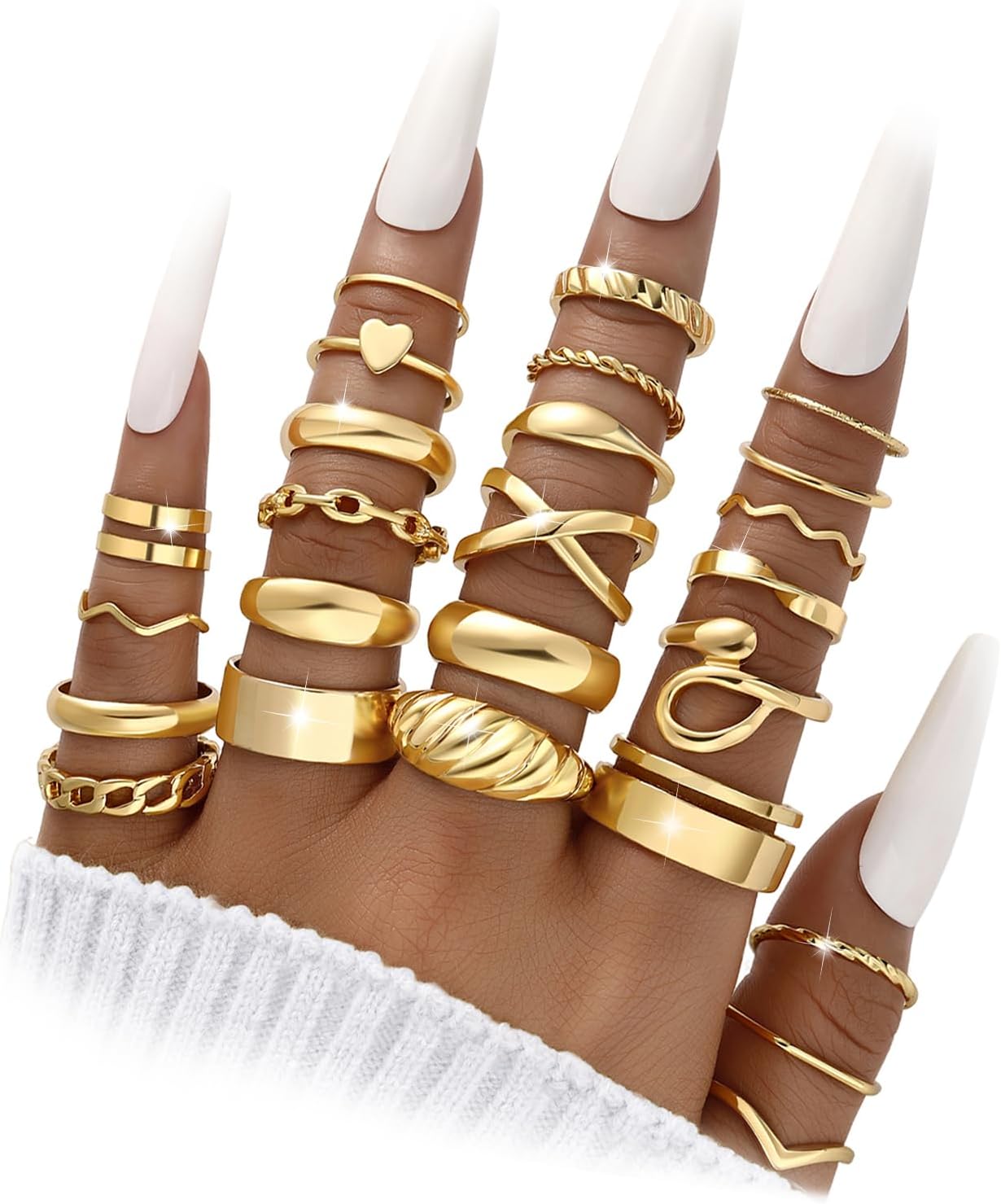 YEEZII Juego de 25 anillos dorados para nudillos para mujer, lindos...