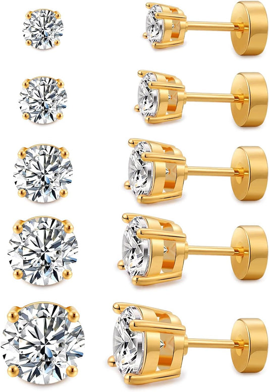 Aretes de tuerca de Kainier para mujer, chapados en oro de 14 quila...