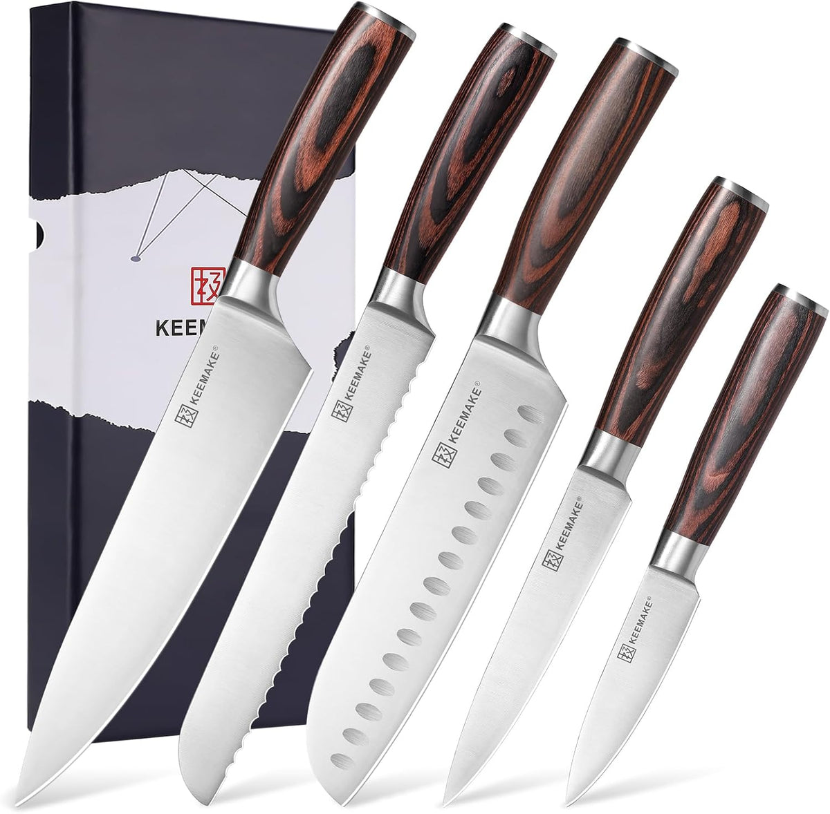 KEEMAKE - Juego de cuchillos de cocina de 5 piezas. Cuchillos de co...