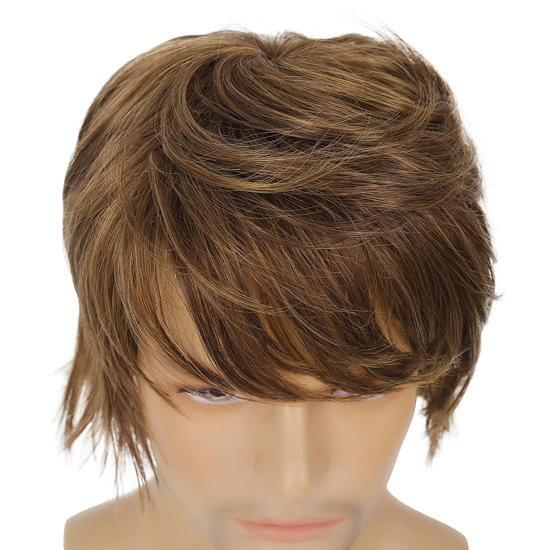 Wiwige Peluca sintética sintética para hombre, color marrón claro,...