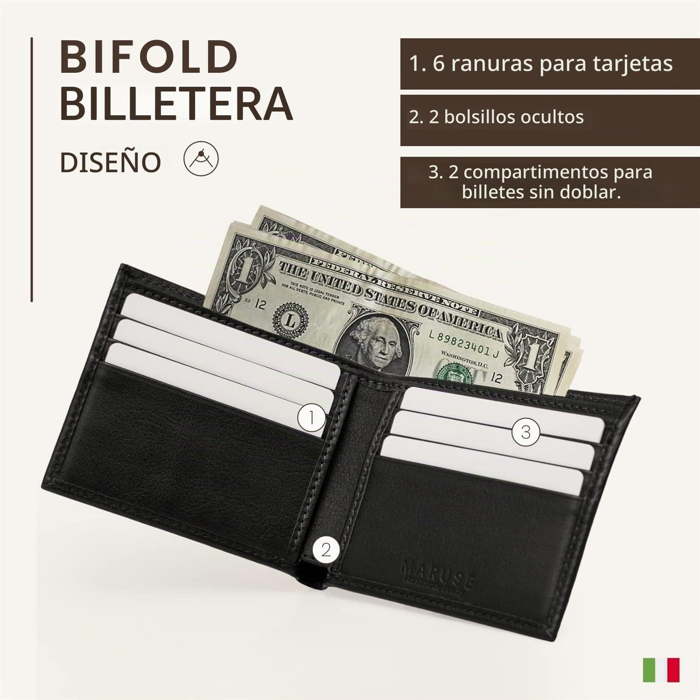 Maruse Billetera plegable para hombre \u2013 Cartera delgada de cue...