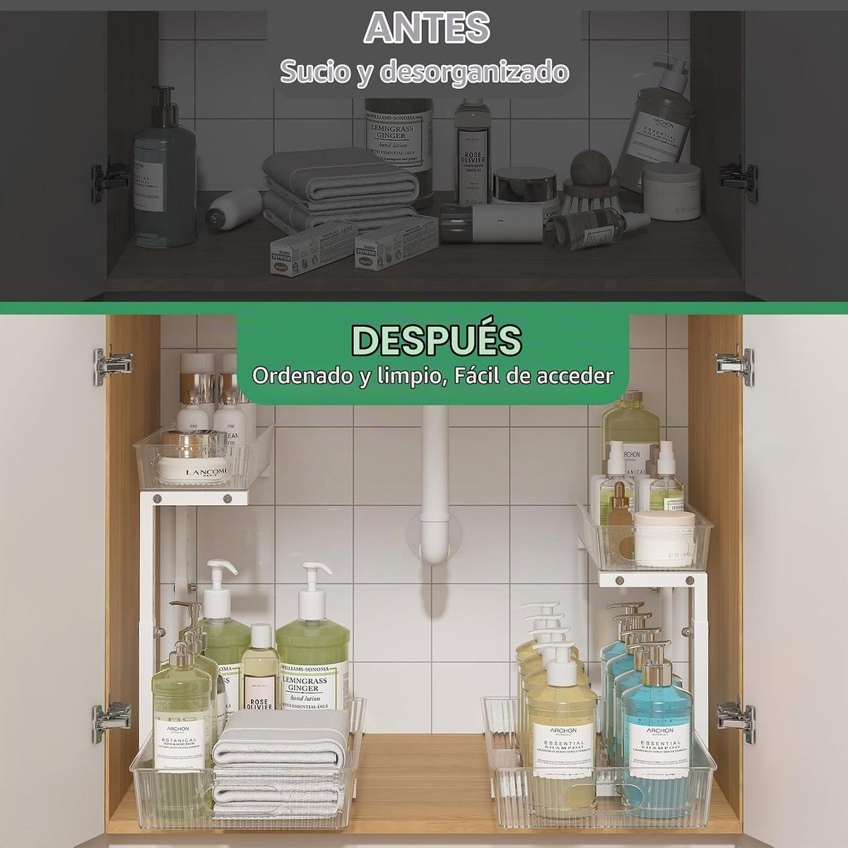 ADRIMER Organizador para debajo del fregadero, 2 paquetes, organiza...