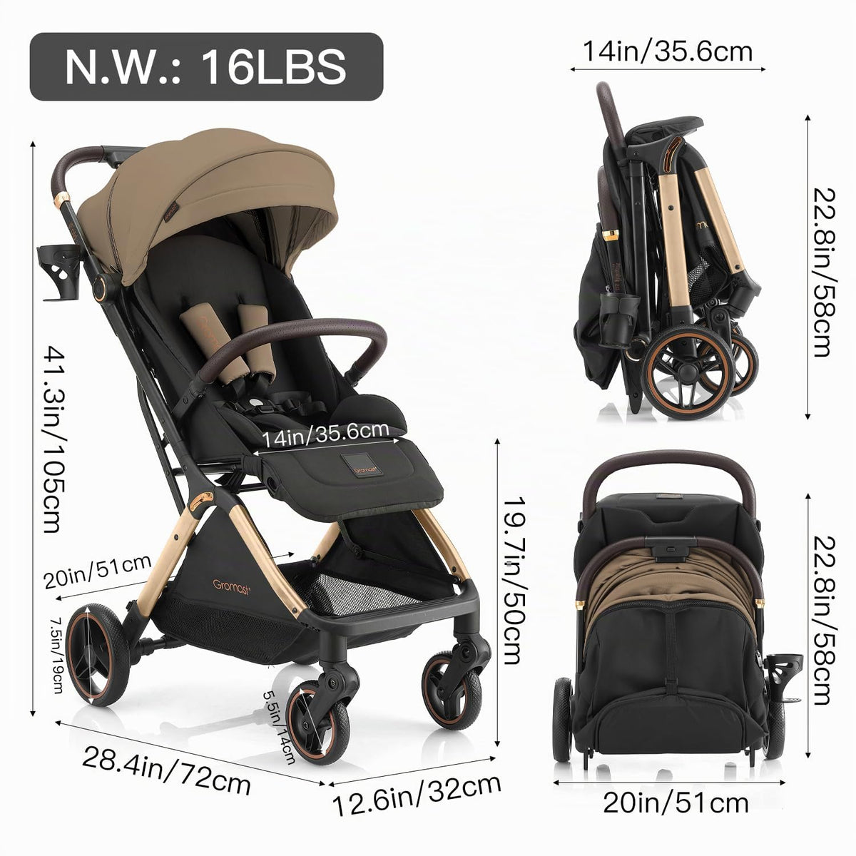 Gromast Gravity - Cochecito de bebé plegable \u2013 Cochecito portá...