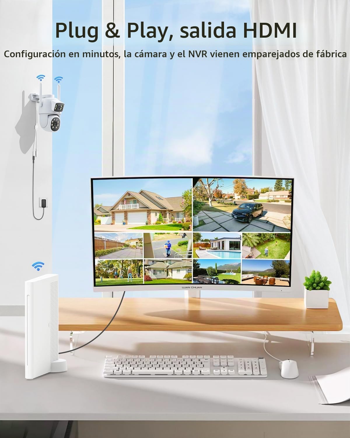 Cámaras de seguridad de doble lente inalámbricas para exteriores, v...