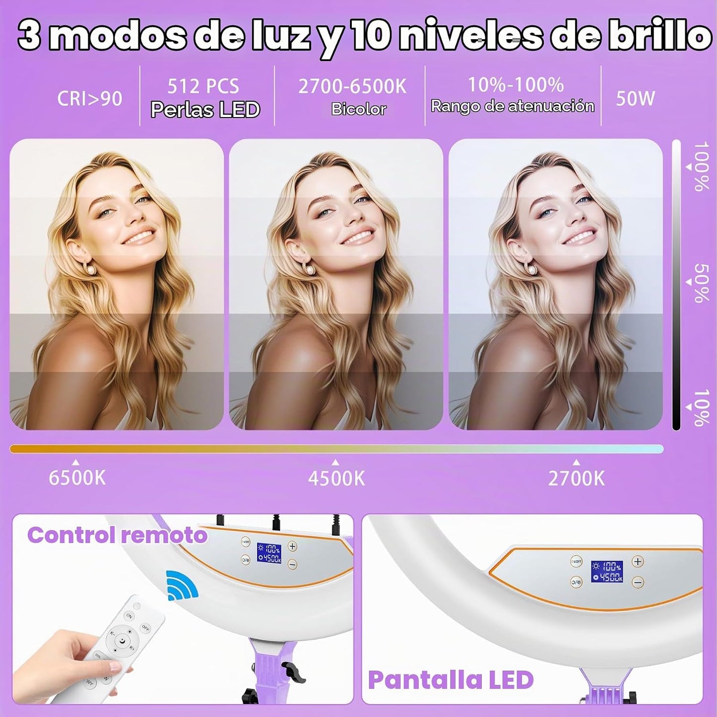 Kit de anillo de luz de 22 pulgadas: trípode de luz de anillo para...