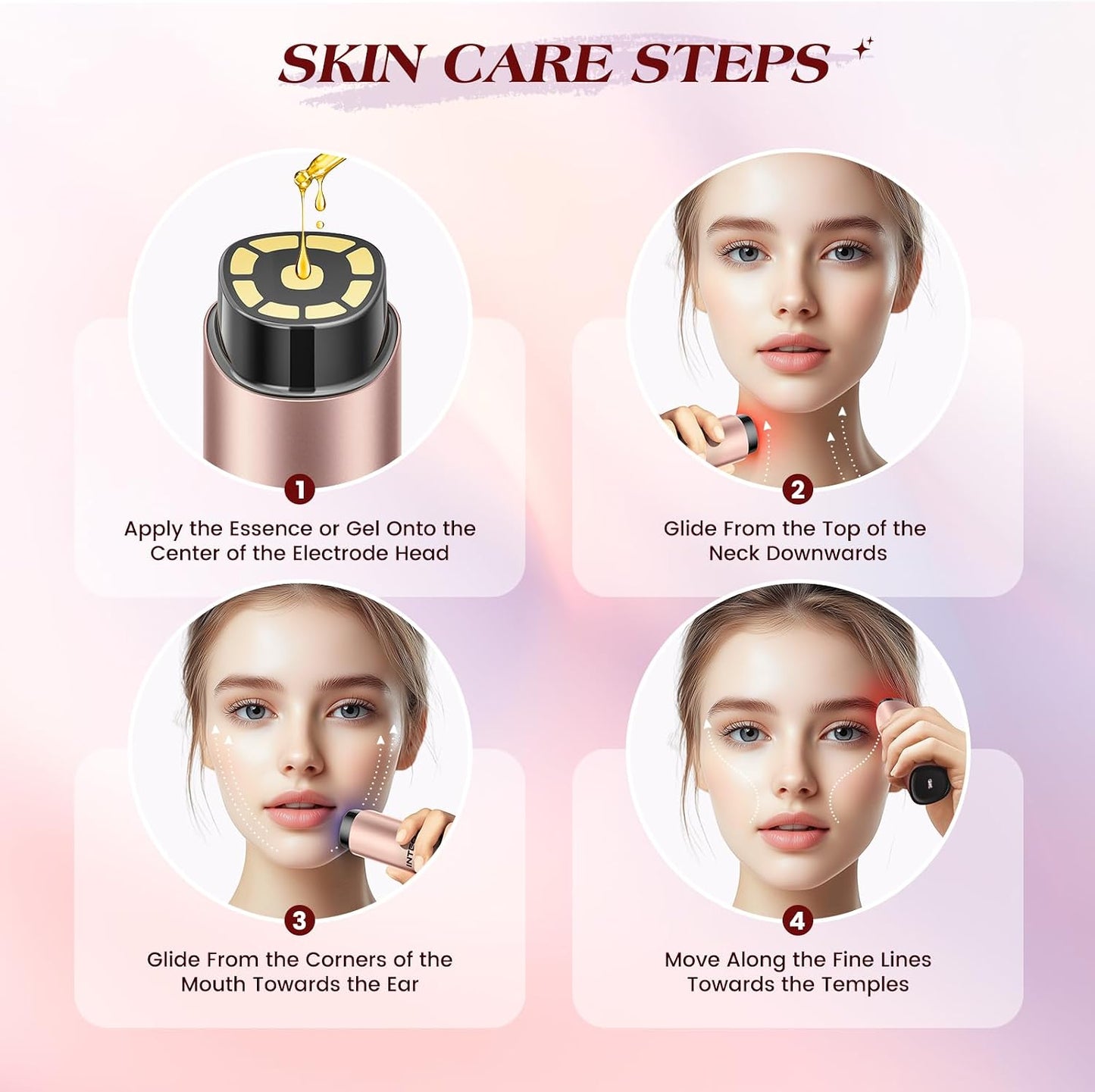 INTEO Dispositivo Facial Microcurren, 3 Modos de Terapia de Luz Roj...